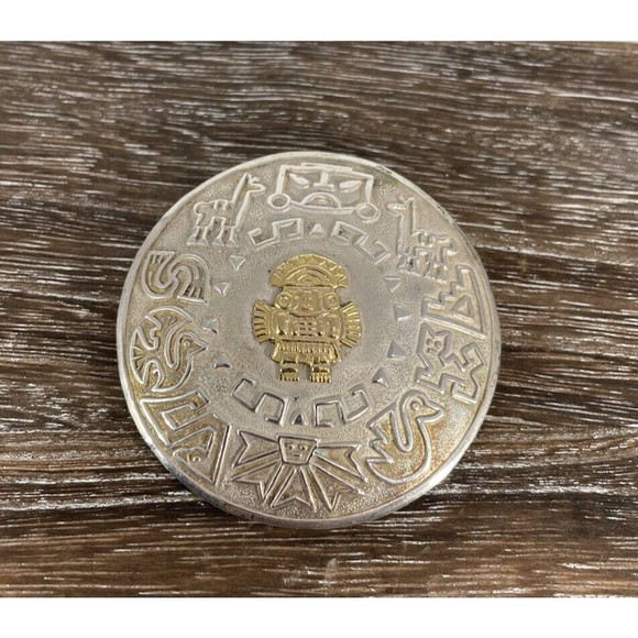 Vintage Peru Peruvian 18K Gold Sterling Silver Inca Mayan God Pendant Pin - Picture 7 of 10